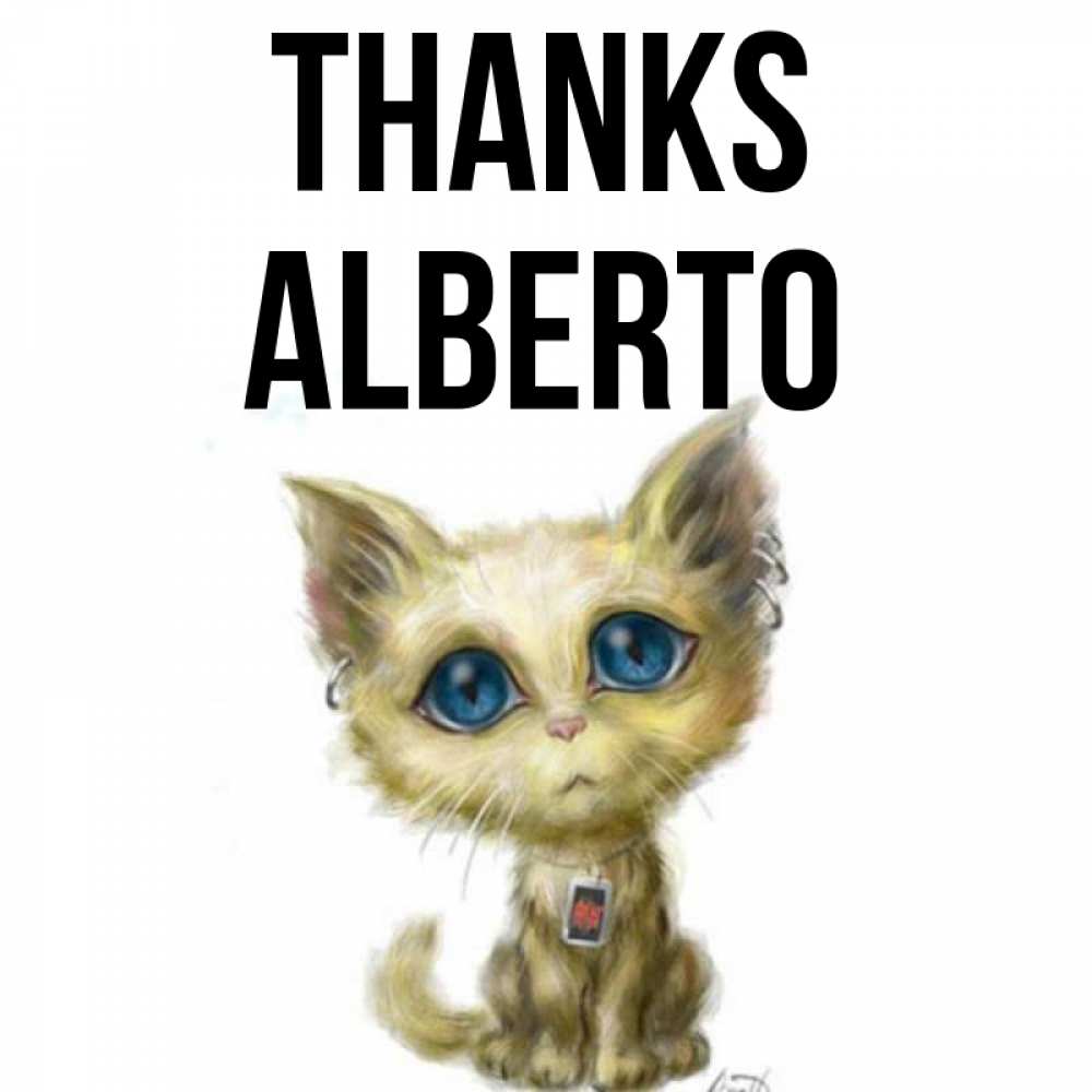 Greetings card с именем, Alberto Thanks рисованный кот благодарит вас Greetings with text for free download 