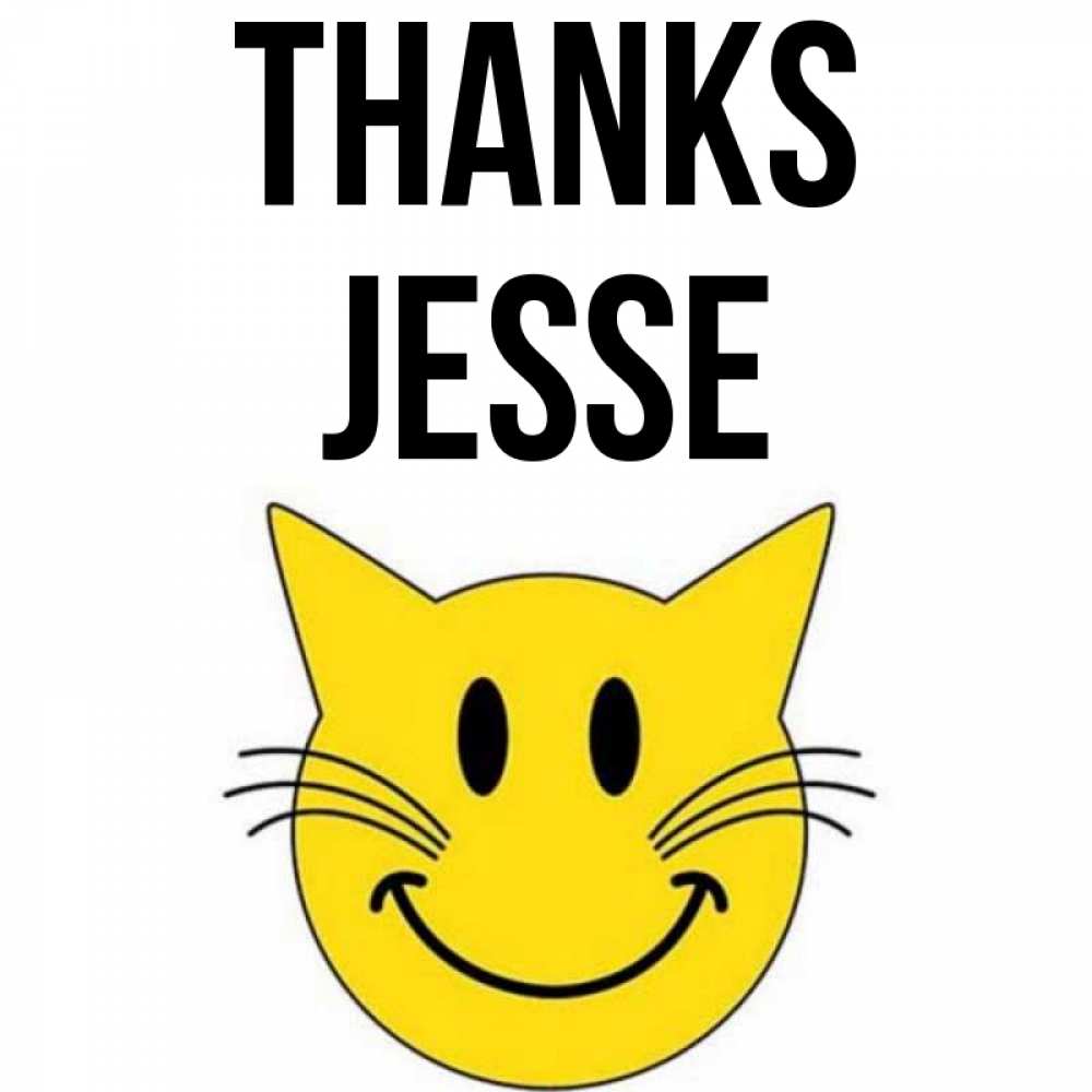 Greetings card с именем, Jesse Thanks улыбающийся смайл кот Greetings with text for free download 