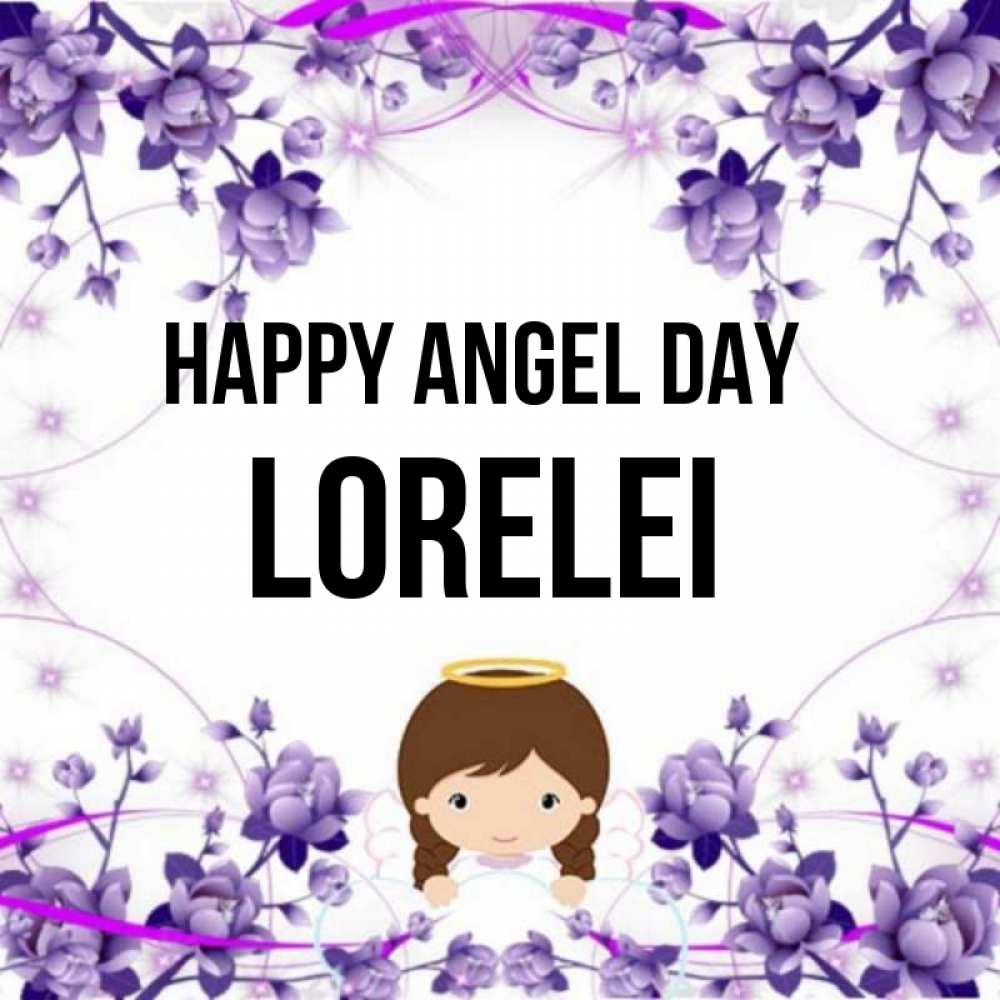 Greetings card с именем, Lorelei happy angel day с именинами в рамочке Greetings with text for free download 