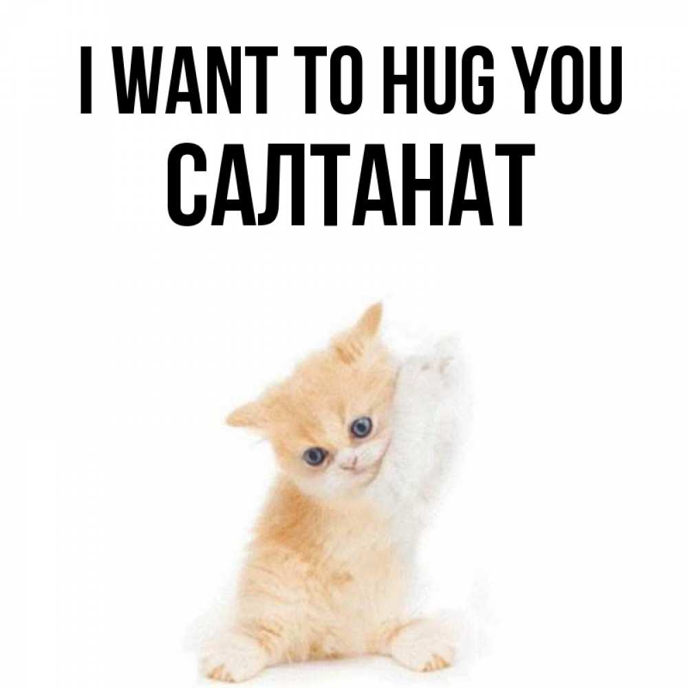 Greetings card с именем, САЛТАНАТ I want to hug you я хочу очень скорее обнимаешек Greetings with text for free download 