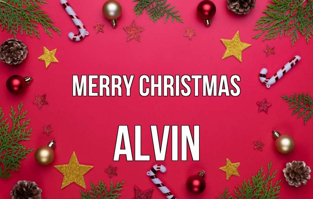 Greetings card с именем, Alvin Merry Christmas с рождеством Greetings with text for free download 
