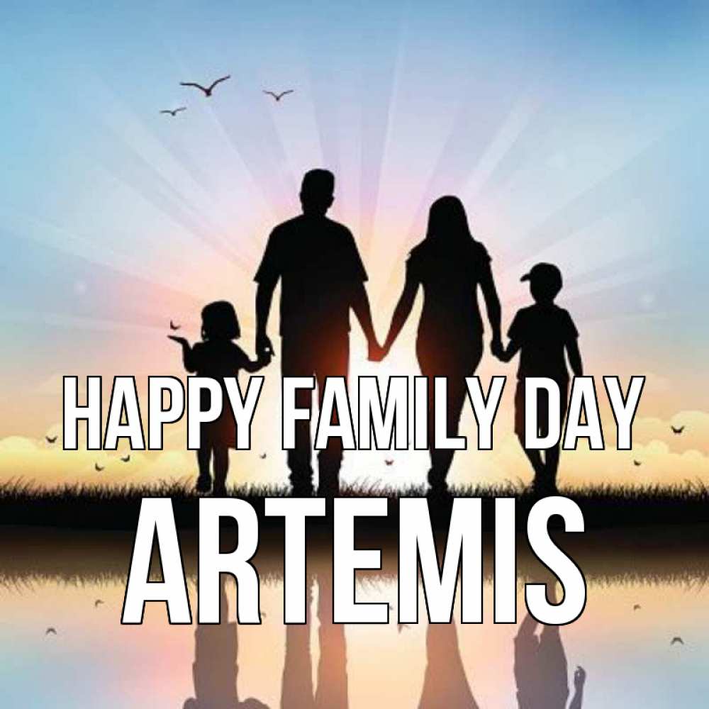 Greetings card с именем, Artemis happy family day сын, дочка, мама, папа, море , закат Greetings with text for free download 