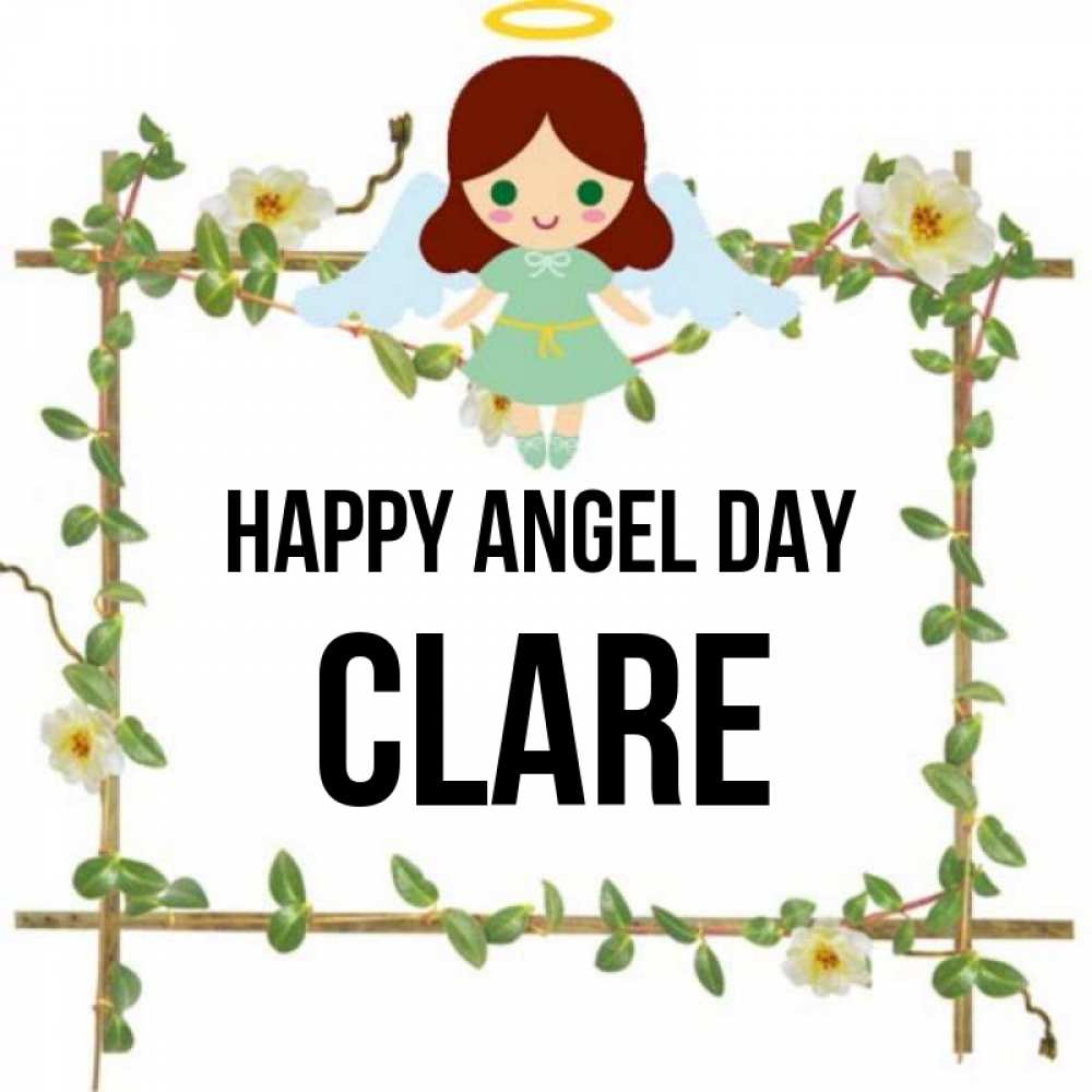 Greetings card с именем, Clare happy angel day Ангел с нимбом Greetings with text for free download 