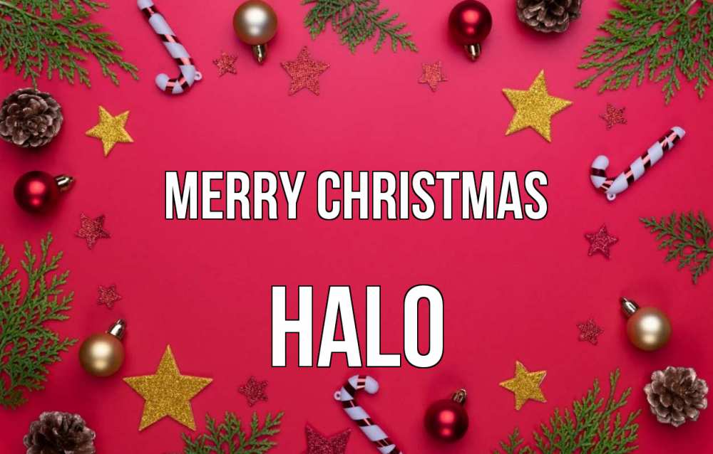 Greetings card с именем, Halo Merry Christmas с рождеством Greetings with text for free download 
