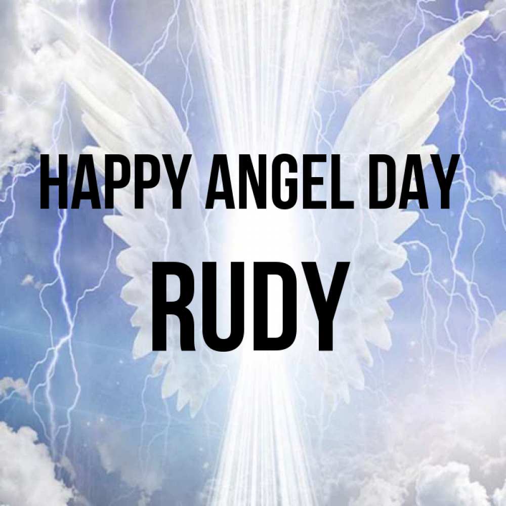 Greetings card с именем, Rudy happy angel day молнии на небе и свет Greetings with text for free download 