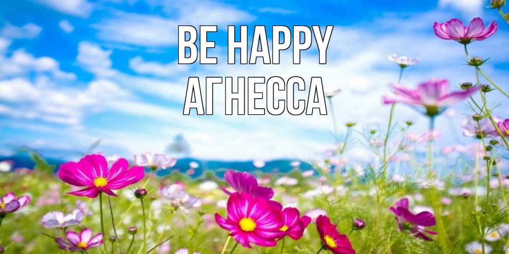 Greetings card с именем, Агнесса Be happy поле цветов Greetings with text for free download 