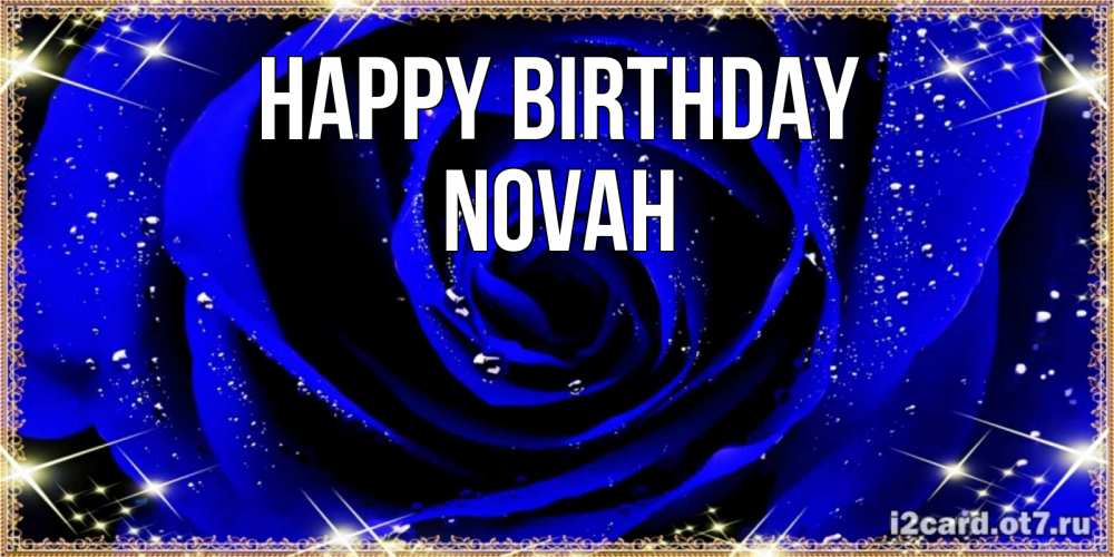 Greetings card с именем, Novah Happy Birthday голубые цветы в росе Greetings with text for free download 
