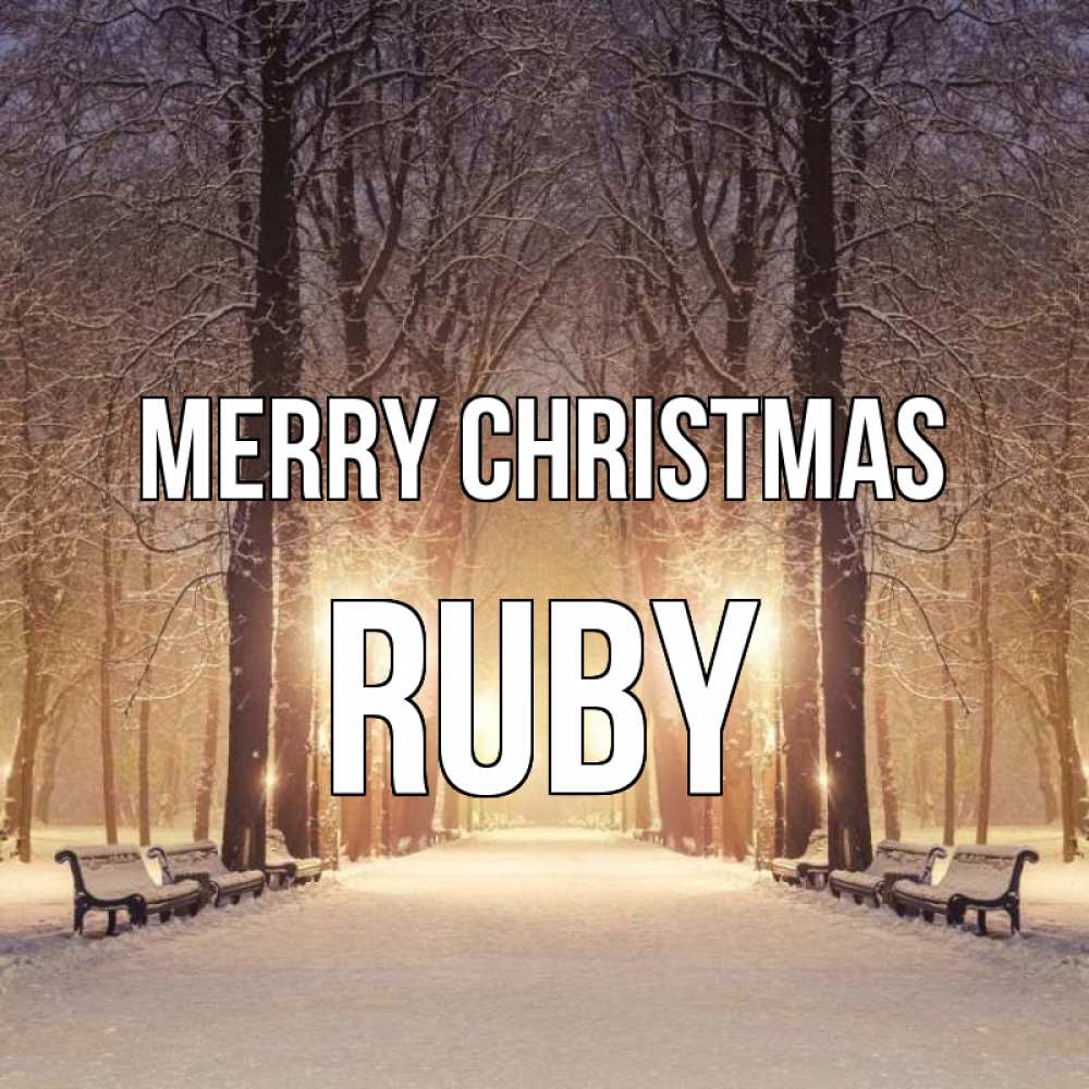 Greetings card с именем, Ruby Merry Christmas зима, парк, фонарь, лес Greetings with text for free download 