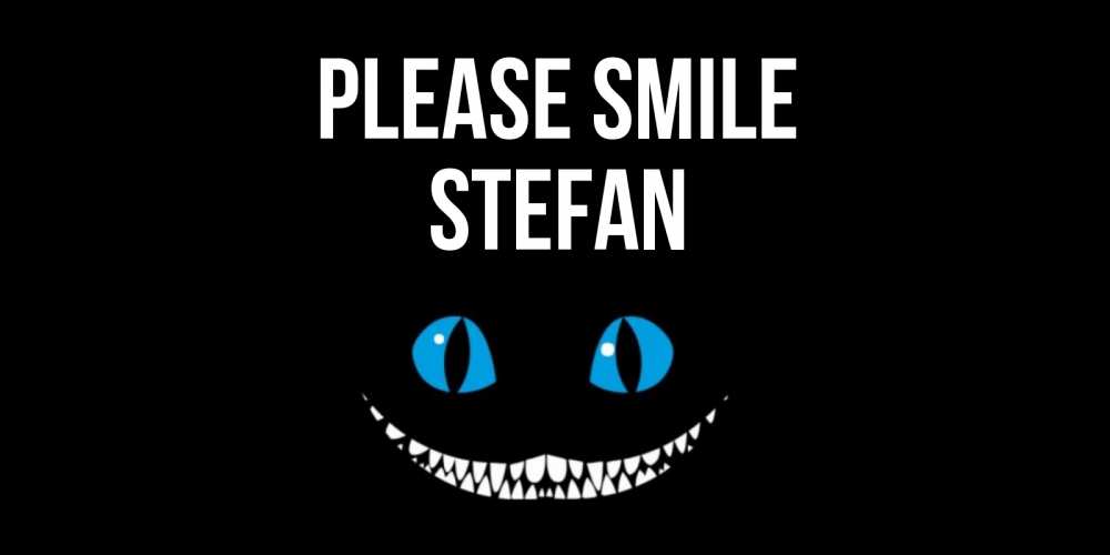 Greetings card с именем, Stefan Please smile кот улыбается Greetings with text for free download 
