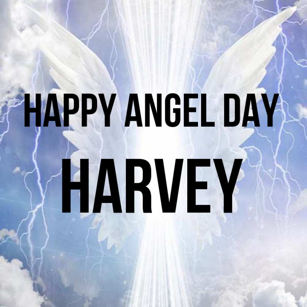 Greetings card с именем, Harvey happy angel day молнии на небе и свет Greetings with text for free download 