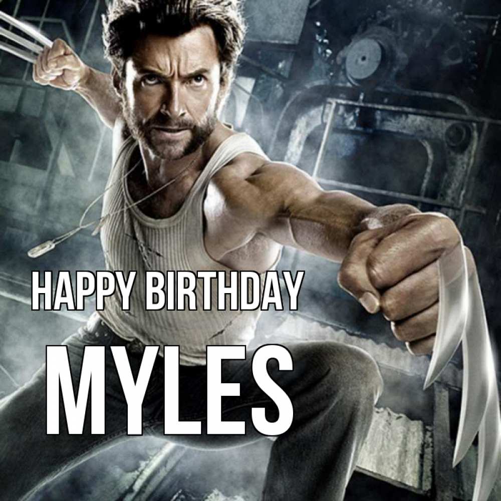 Greetings card с именем, Myles Happy Birthday супергерой в ярости Greetings with text for free download 