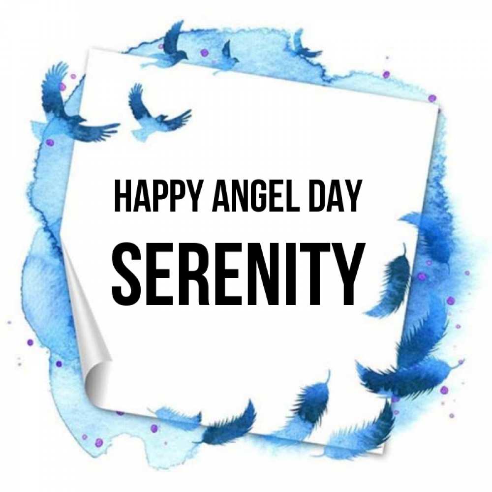 Greetings card с именем, Serenity happy angel day красивые птицы летят Greetings with text for free download 