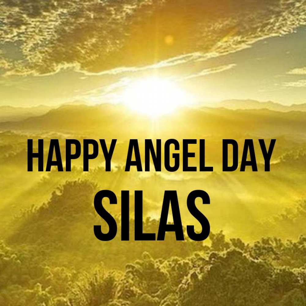 Greetings card с именем, Silas happy angel day леса и небо в желтом Greetings with text for free download 
