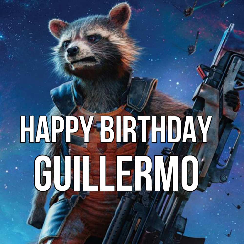 Greetings card с именем, Guillermo Happy Birthday реактивный Рокета Greetings with text for free download 
