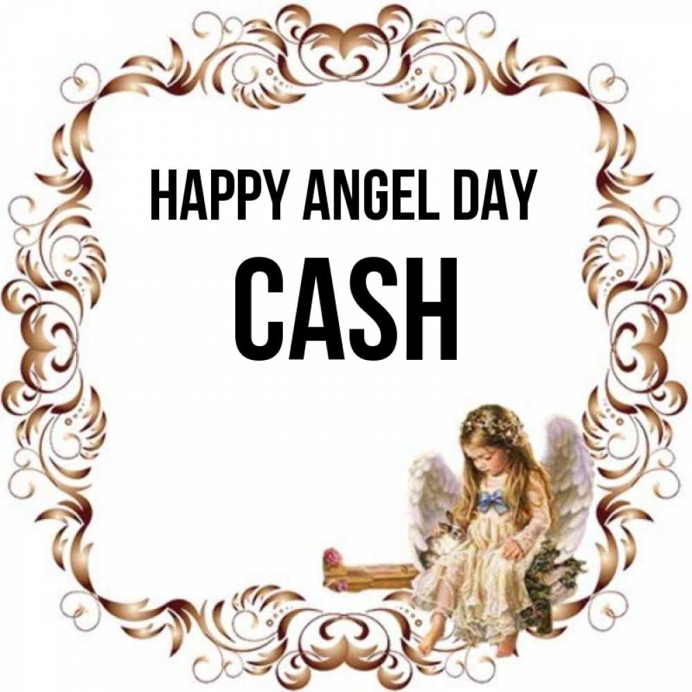 Greetings card с именем, Cash happy angel day рамочка из перьев и ангелочек Greetings with text for free download 