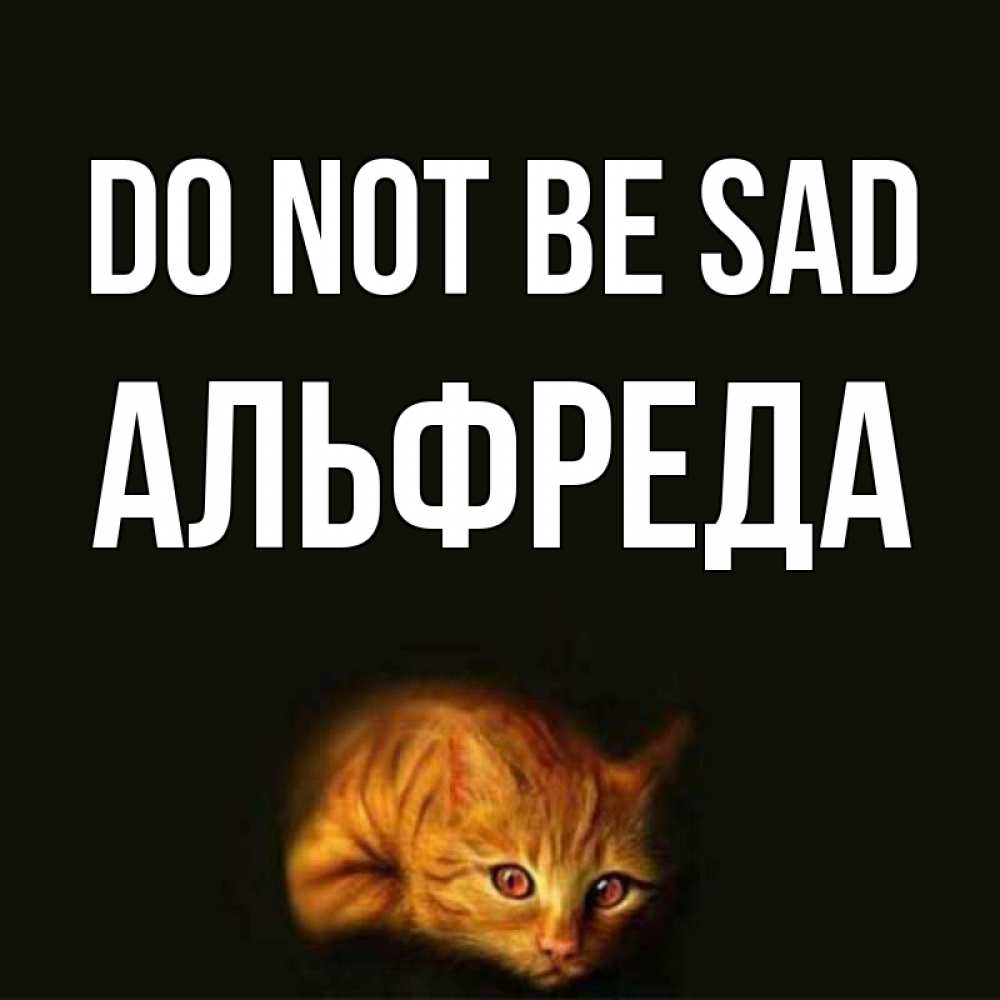 Greetings card с именем, Альфреда Do not be sad лежащий кот в темноте Greetings with text for free download 