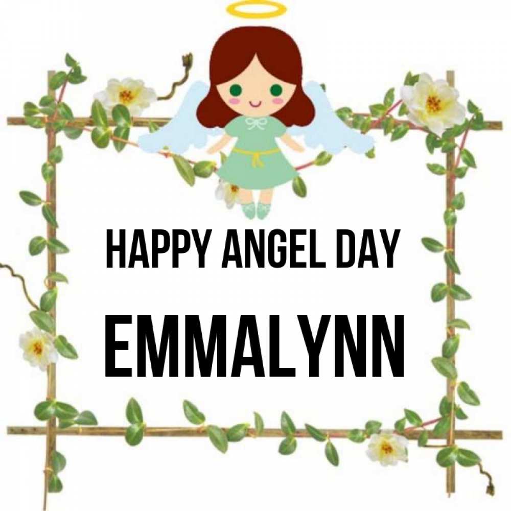 Greetings card с именем, Emmalynn happy angel day Ангел с нимбом Greetings with text for free download 