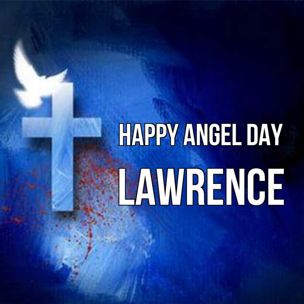 Greetings card с именем, Lawrence happy angel day Синий фон и птица Greetings with text for free download 