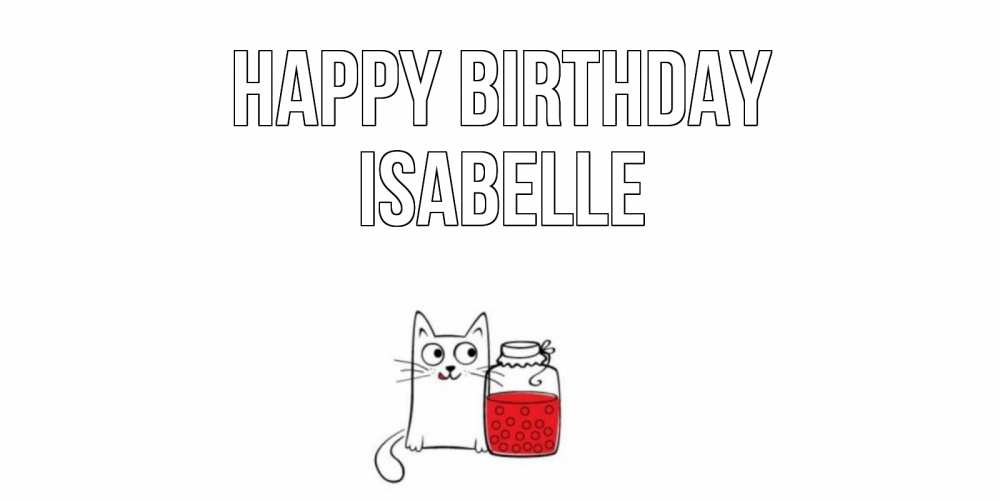 Greetings card с именем, Isabelle Happy Birthday кот, варенье Greetings with text for free download 