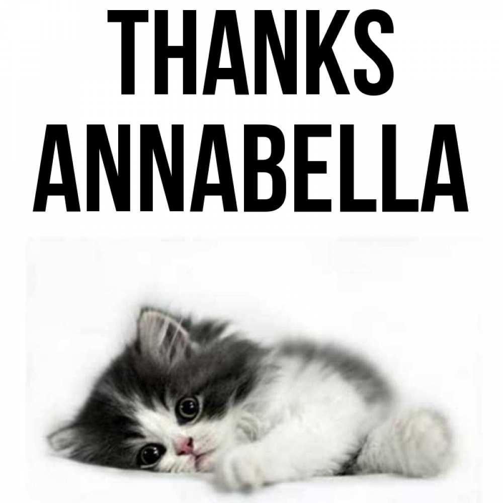 Greetings card с именем, Annabella Thanks черный и белый кот Greetings with text for free download 