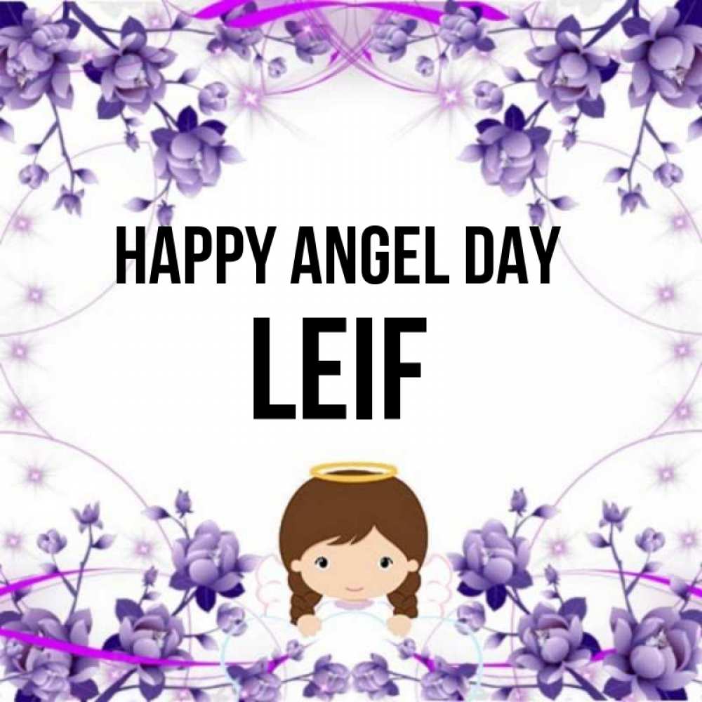 Greetings card с именем, Leif happy angel day с именинами в рамочке Greetings with text for free download 
