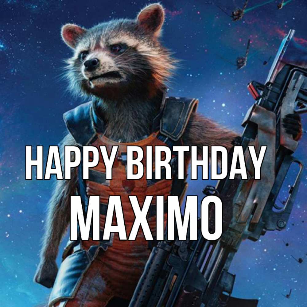 Greetings card с именем, Maximo Happy Birthday реактивный Рокета Greetings with text for free download 