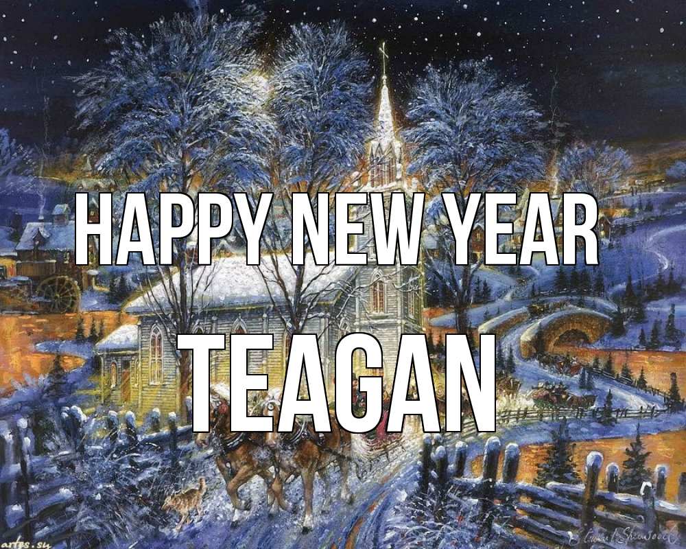 Greetings card с именем, Teagan Happy New Year упряжка лошадей, лошади, новый год Greetings with text for free download 