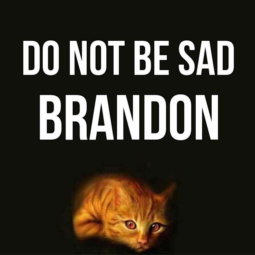 Greetings card с именем, Brandon Do not be sad лежащий кот в темноте Greetings with text for free download 