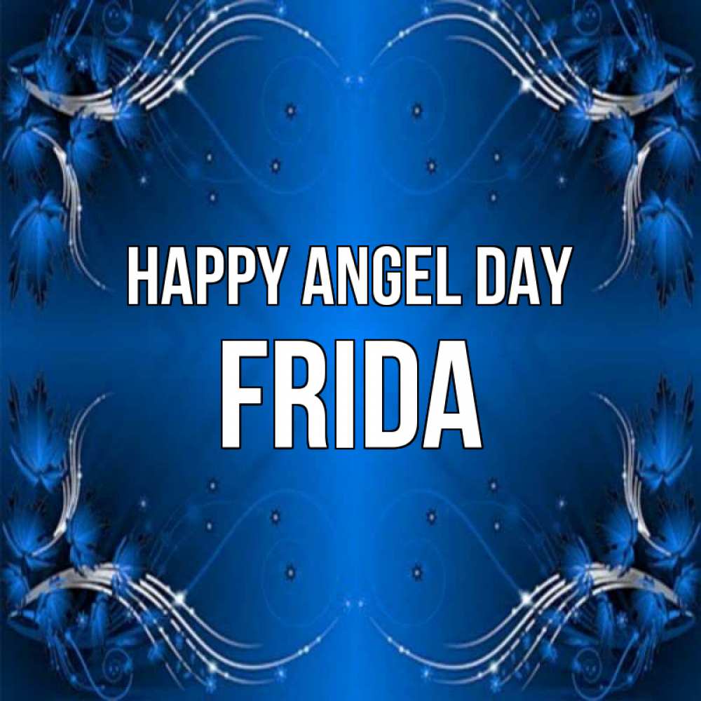 Greetings card с именем, Frida happy angel day красивая рамочка с узорами Greetings with text for free download 