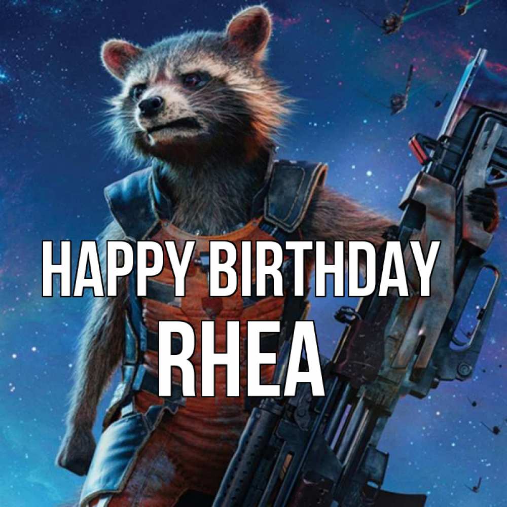 Greetings card с именем, Rhea Happy Birthday реактивный Рокета Greetings with text for free download 