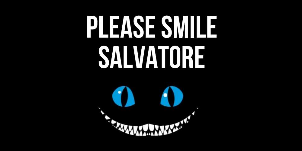 Greetings card с именем, Salvatore Please smile кот улыбается Greetings with text for free download 