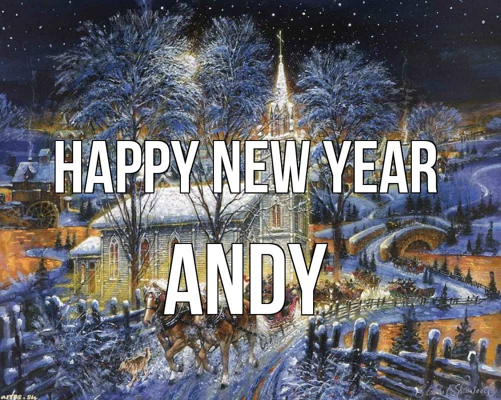 Greetings card с именем, Andy Happy New Year упряжка лошадей, лошади, новый год Greetings with text for free download 