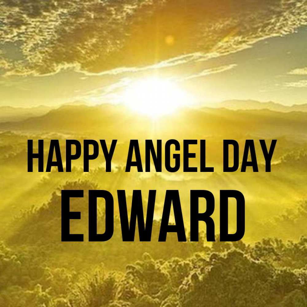 Greetings card с именем, Edward happy angel day леса и небо в желтом Greetings with text for free download 