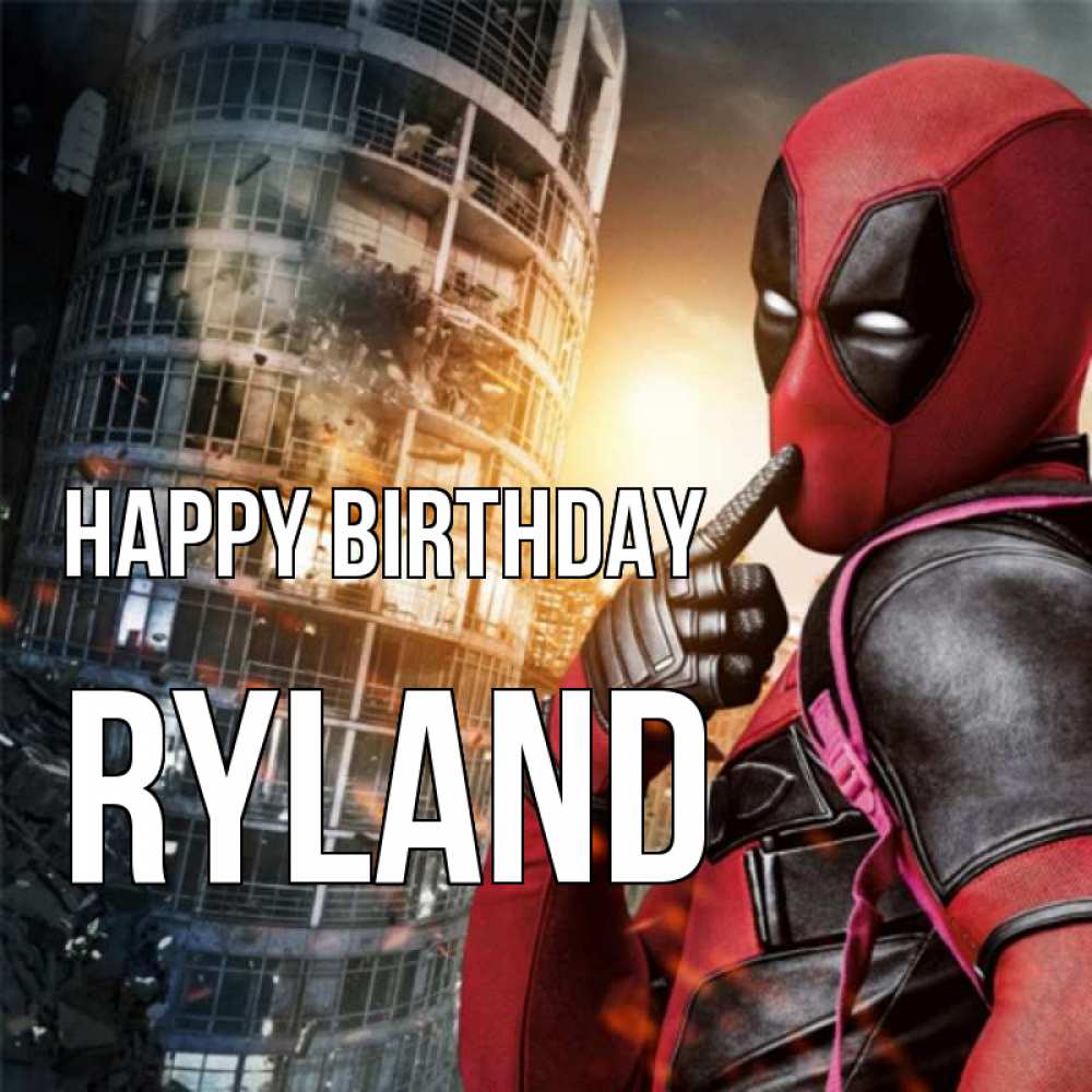 Greetings card с именем, Ryland Happy Birthday с супергероями Greetings with text for free download 