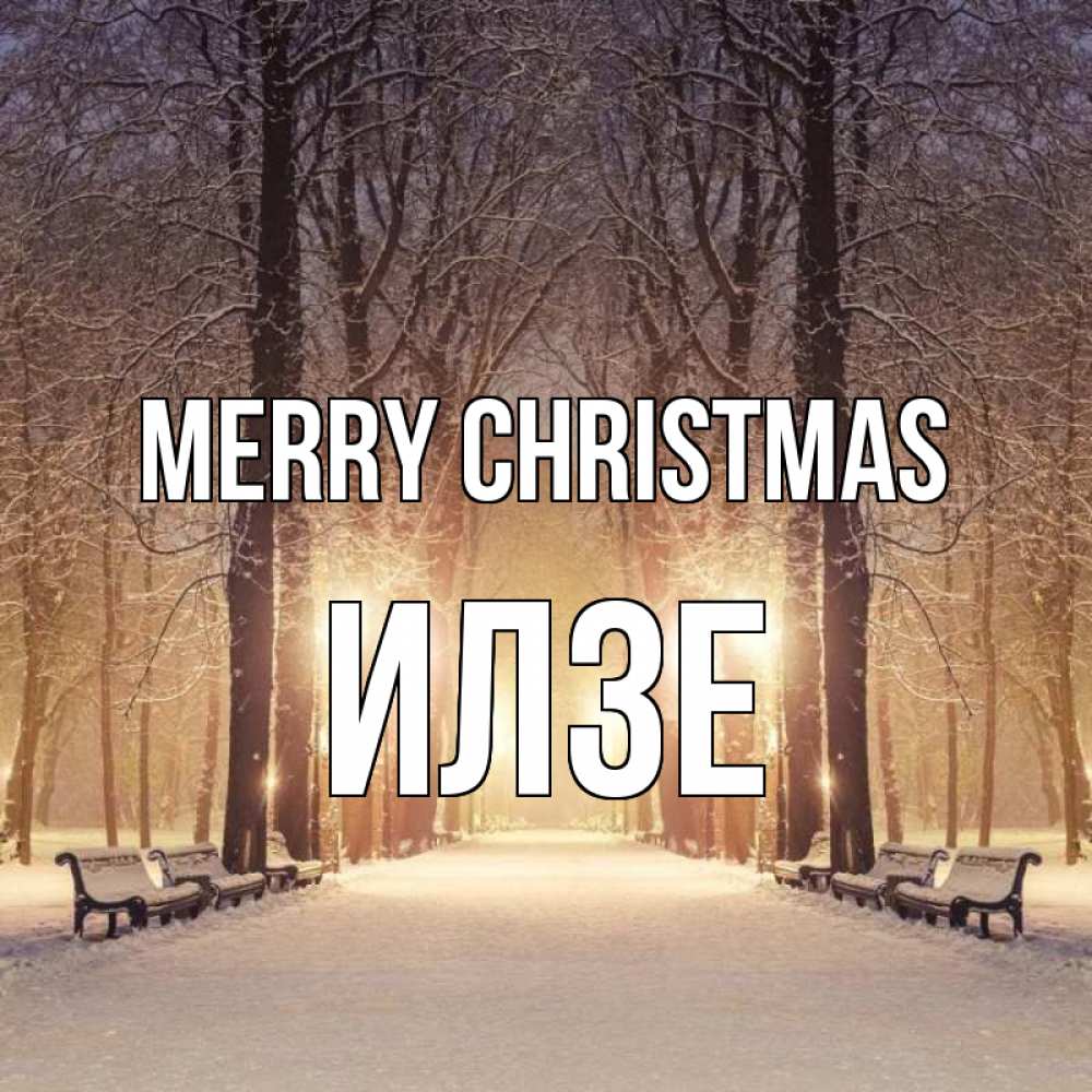 Greetings card с именем, Илзе Merry Christmas зима, парк, фонарь, лес Greetings with text for free download 