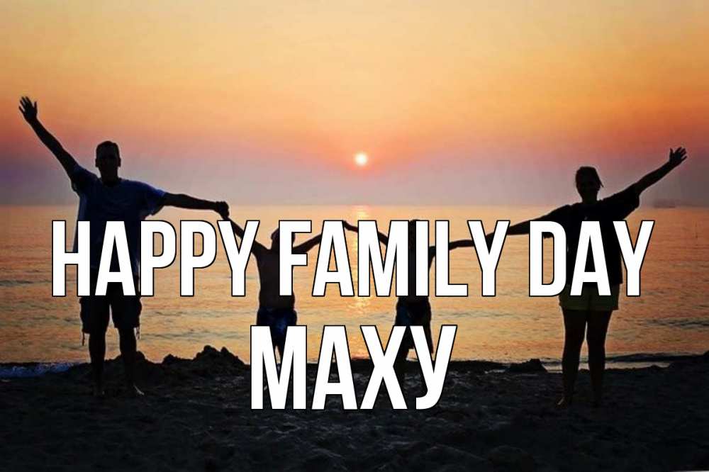 Greetings card с именем, МАХУ happy family day мама, папа, дети, дочка,сын, море, пляж, закат Greetings with text for free download 