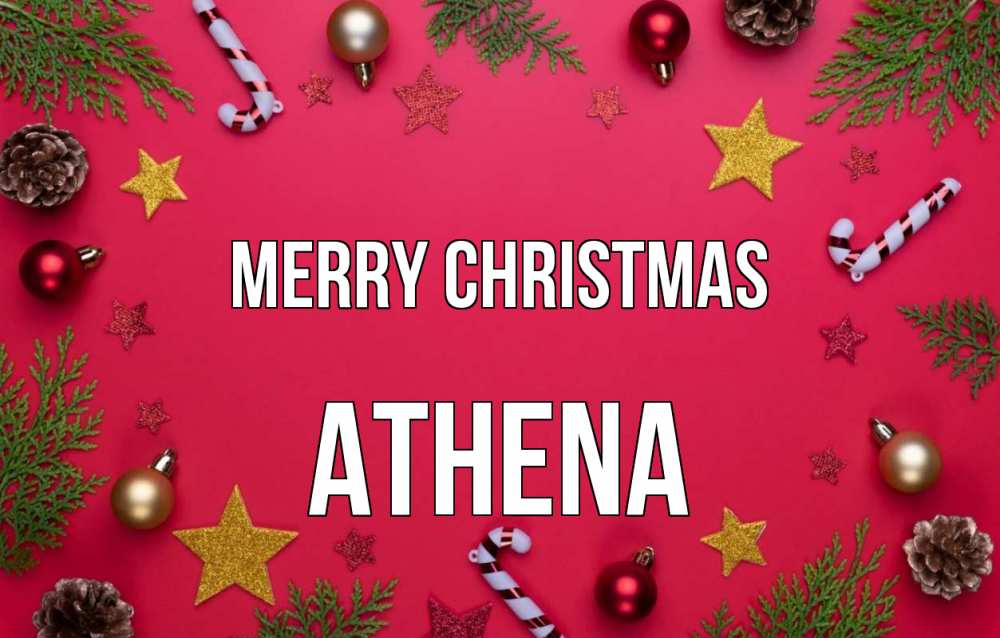 Greetings card с именем, Athena Merry Christmas с рождеством Greetings with text for free download 