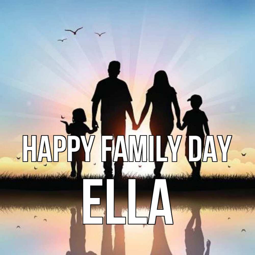 Greetings card с именем, Ella happy family day сын, дочка, мама, папа, море , закат Greetings with text for free download 