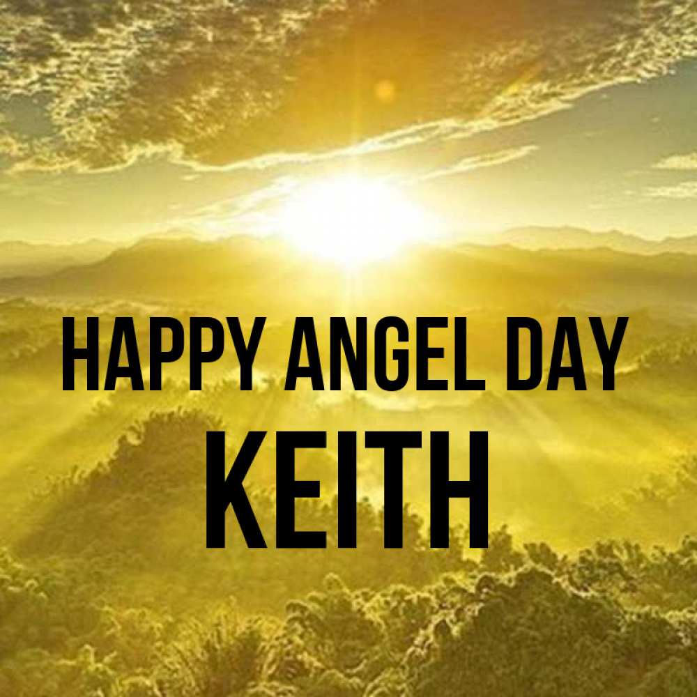 Greetings card с именем, Keith happy angel day леса и небо в желтом Greetings with text for free download 