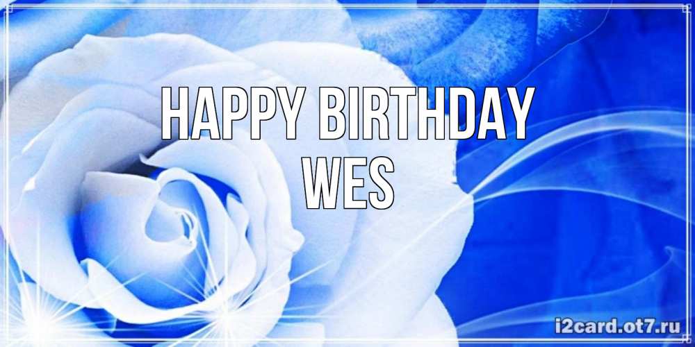 Greetings card с именем, Wes Happy Birthday белая роза на голубом фоне Greetings with text for free download 