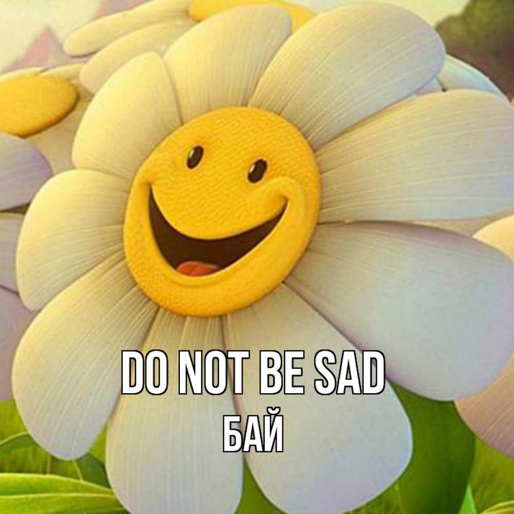 Greetings card с именем, Бай Do not be sad огромная улыбающаяся ромашуща Greetings with text for free download 
