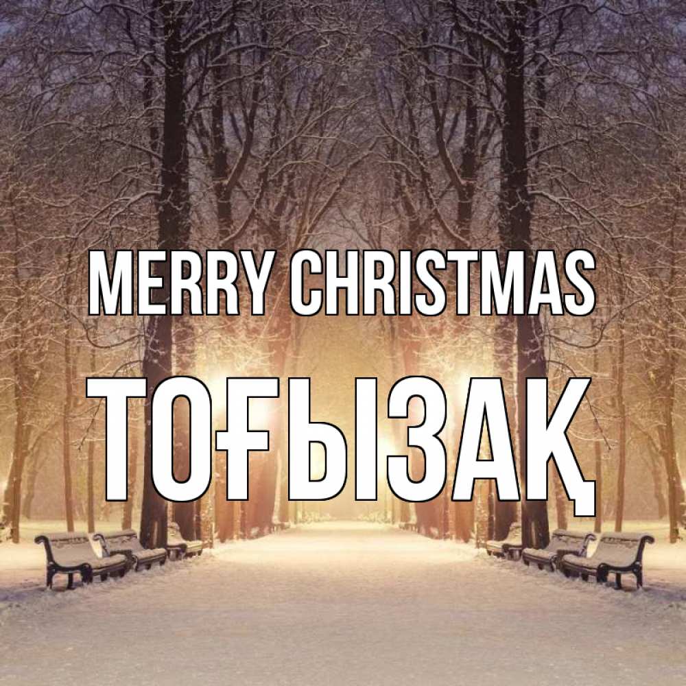 Greetings card с именем, ТОҒЫЗАҚ Merry Christmas зима, парк, фонарь, лес Greetings with text for free download 