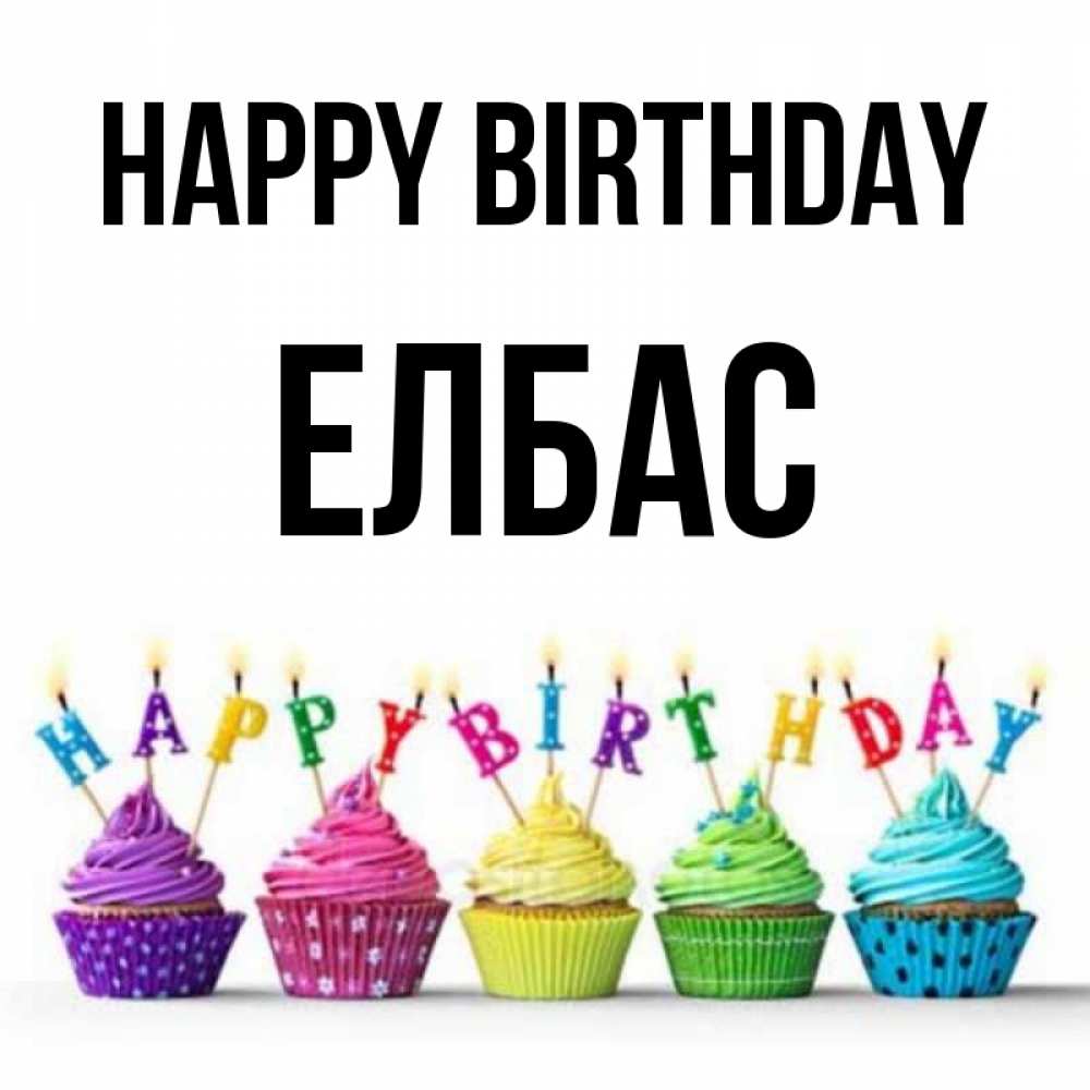 Greetings card с именем, Елбас Happy Birthday открытка ко дню рождения с разноцветными вкусняшками Greetings with text for free download 