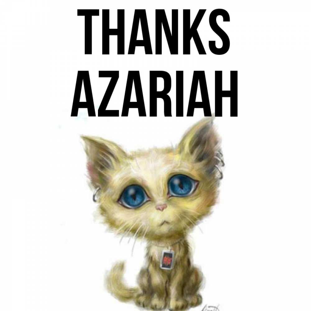 Greetings card с именем, Azariah Thanks рисованный кот благодарит вас Greetings with text for free download 