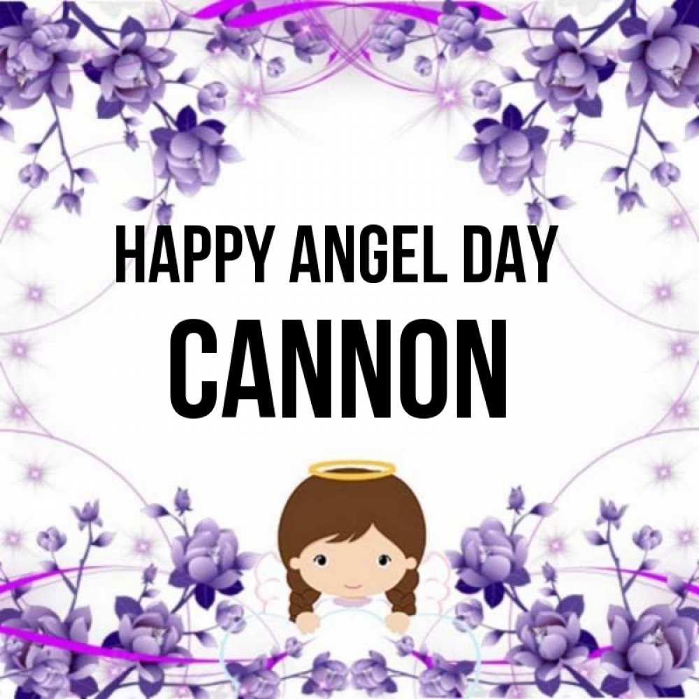 Greetings card с именем, Cannon happy angel day с именинами в рамочке Greetings with text for free download 