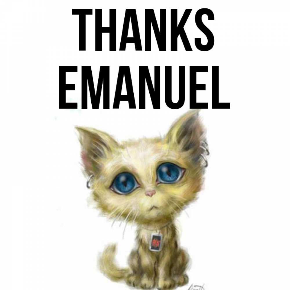 Greetings card с именем, Emanuel Thanks рисованный кот благодарит вас Greetings with text for free download 