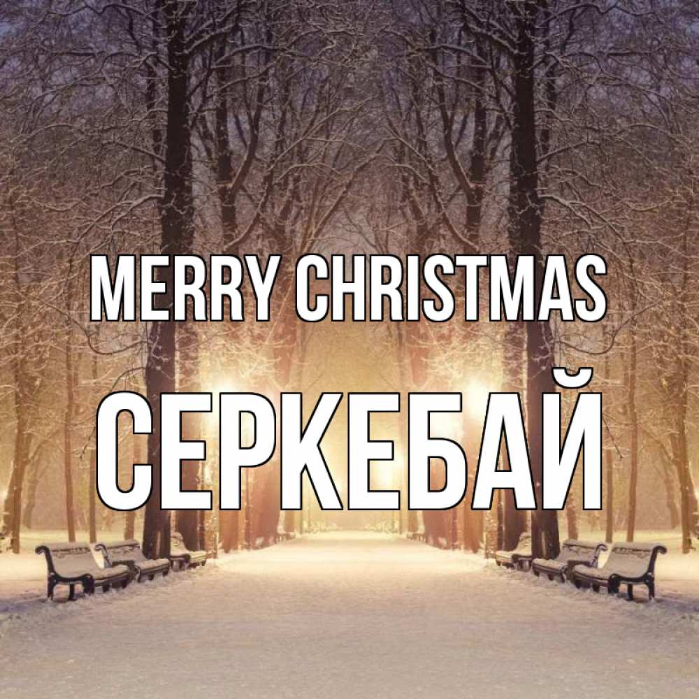 Greetings card с именем, СЕРКЕБАЙ Merry Christmas зима, парк, фонарь, лес Greetings with text for free download 