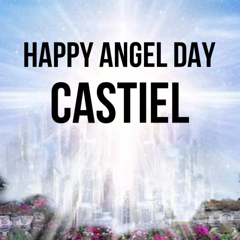 Greetings card с именем, Castiel happy angel day небесный свет Greetings with text for free download 