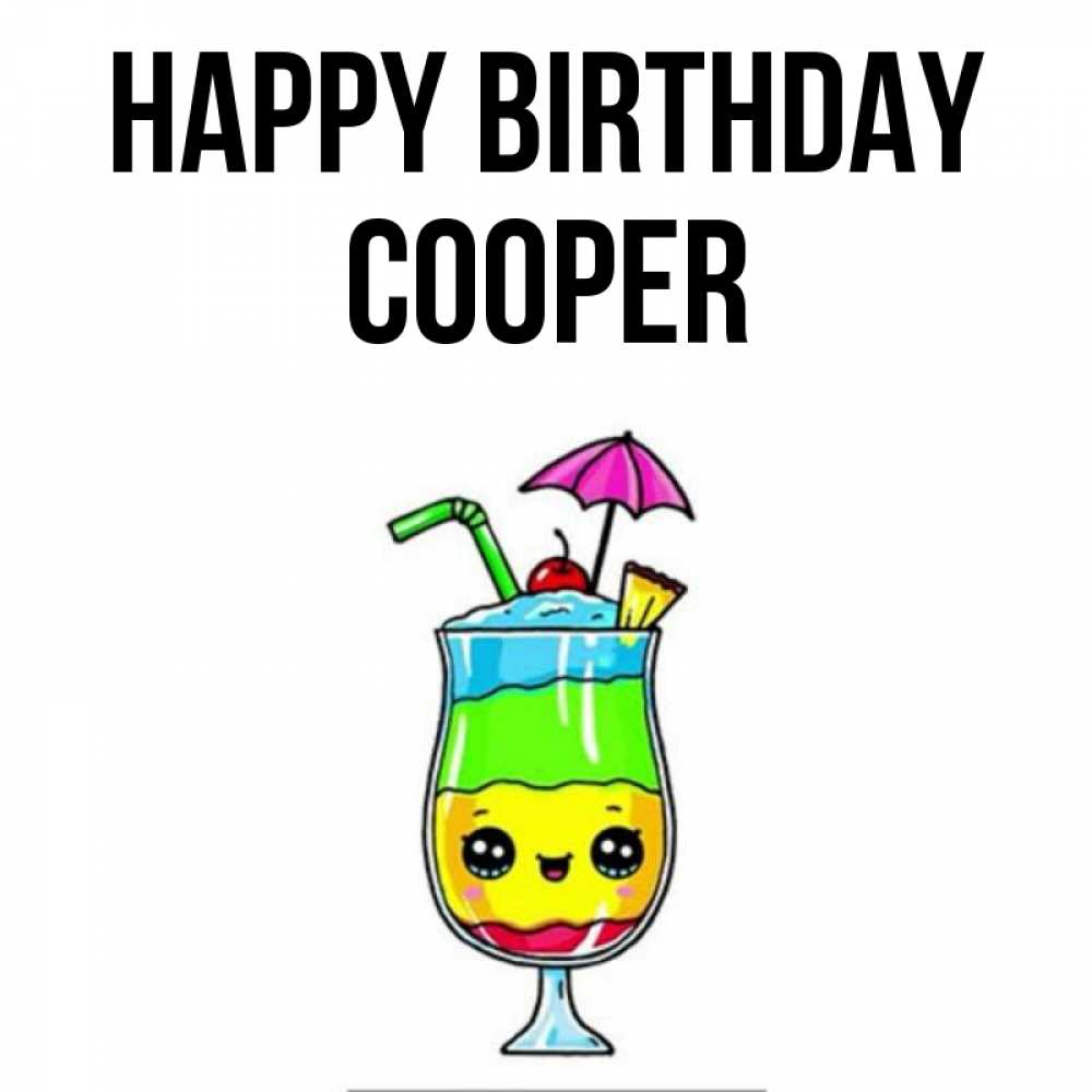 Greetings card с именем, Cooper Happy Birthday с зонтиком Greetings with text for free download 