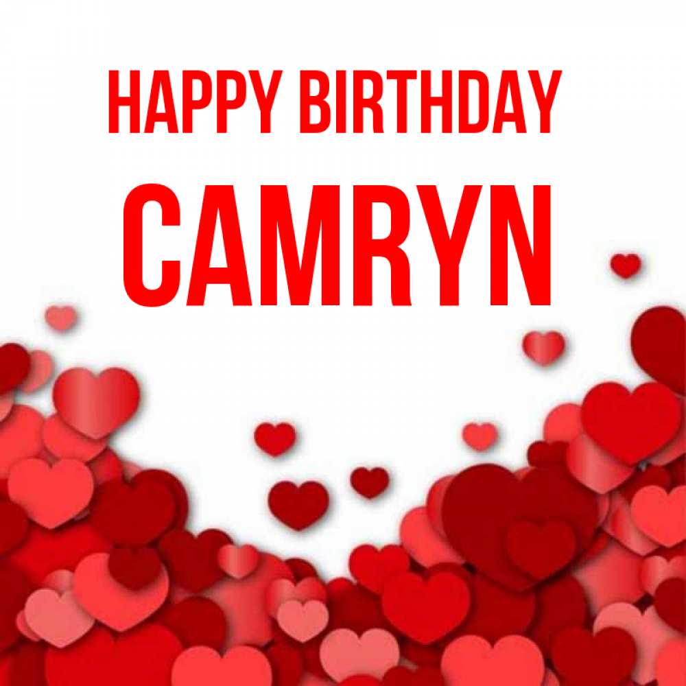 Greetings card с именем, Camryn Happy Birthday много красных сердечек о любви Greetings with text for free download 
